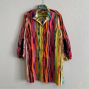 John Mark Blouse Top Tunic Womens L  Wired Collar Artsy Print Pockets Colorful